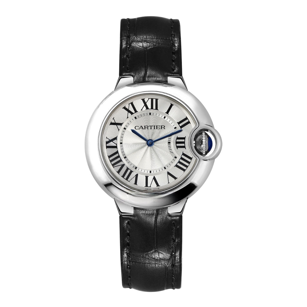 Cartier, Ballon Blanc de Cartier, 33mm | black alligator leather Bracelet | lacquered Dial stainless steel Bezel | Unisex Watch, Ref. # WSBB0034