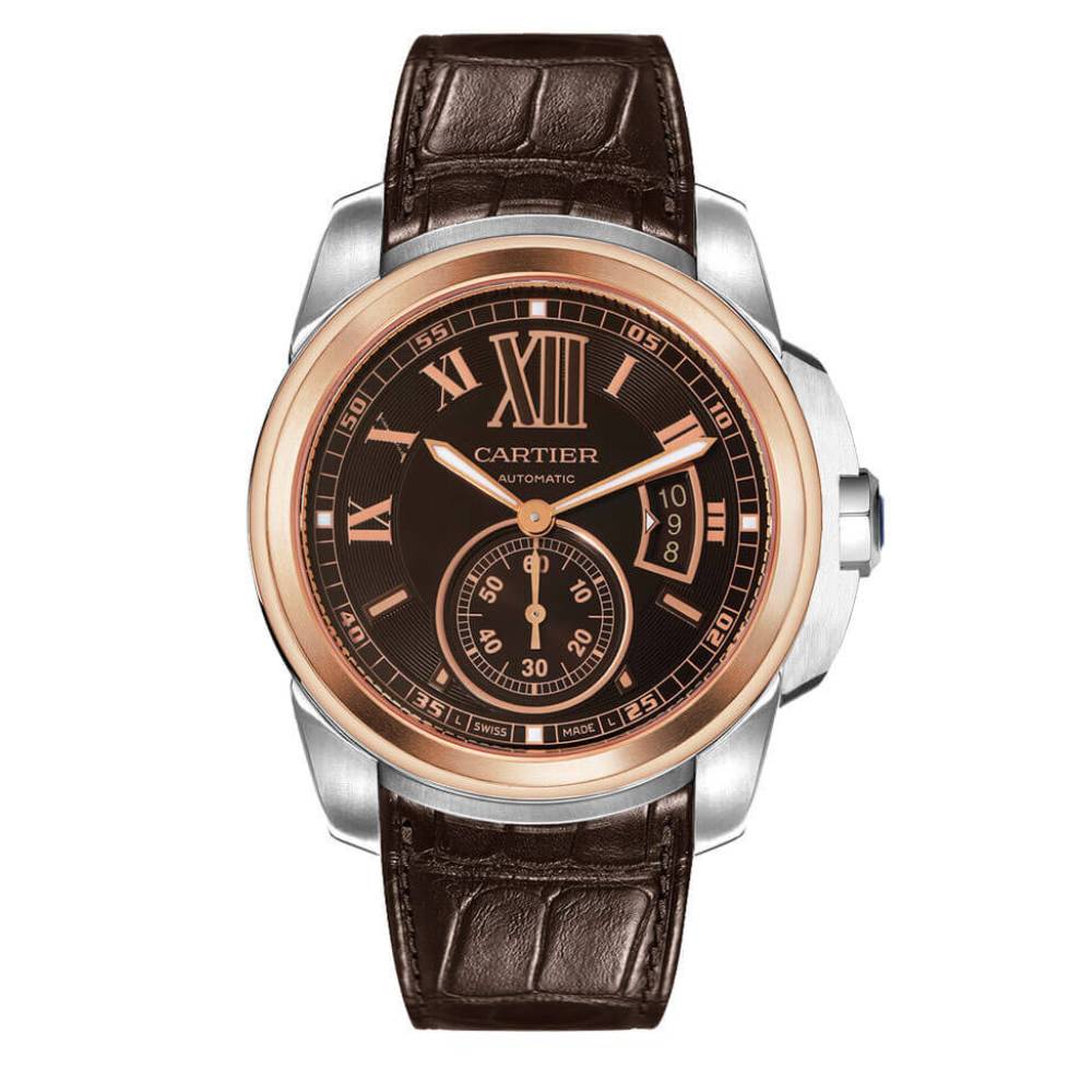 Cartier Calibre de Cartier 42 mm | Brown Semi-Matt Alligator Leather bracelet | Chocolate dial 18k Rose Gold bezel | Men's Watch W7100051