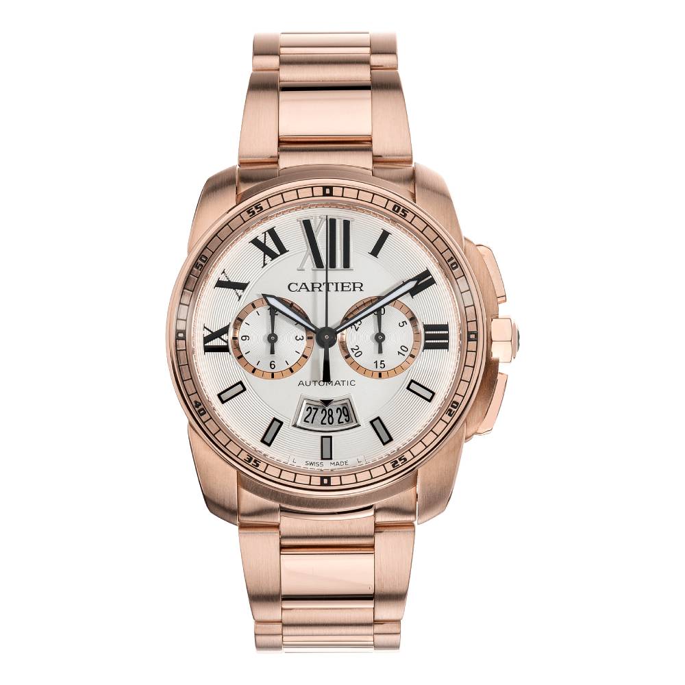 Cartier Calibre de Cartier 42 mm | 18k Rose Gold bracelet | Silver dial | Men's Watch W7100047