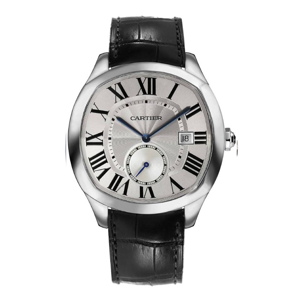 Cartier Drive de Cartier Watch, 40 mm, Steel Case, Silvered Dial, Black Alligator Strap WSNM0004