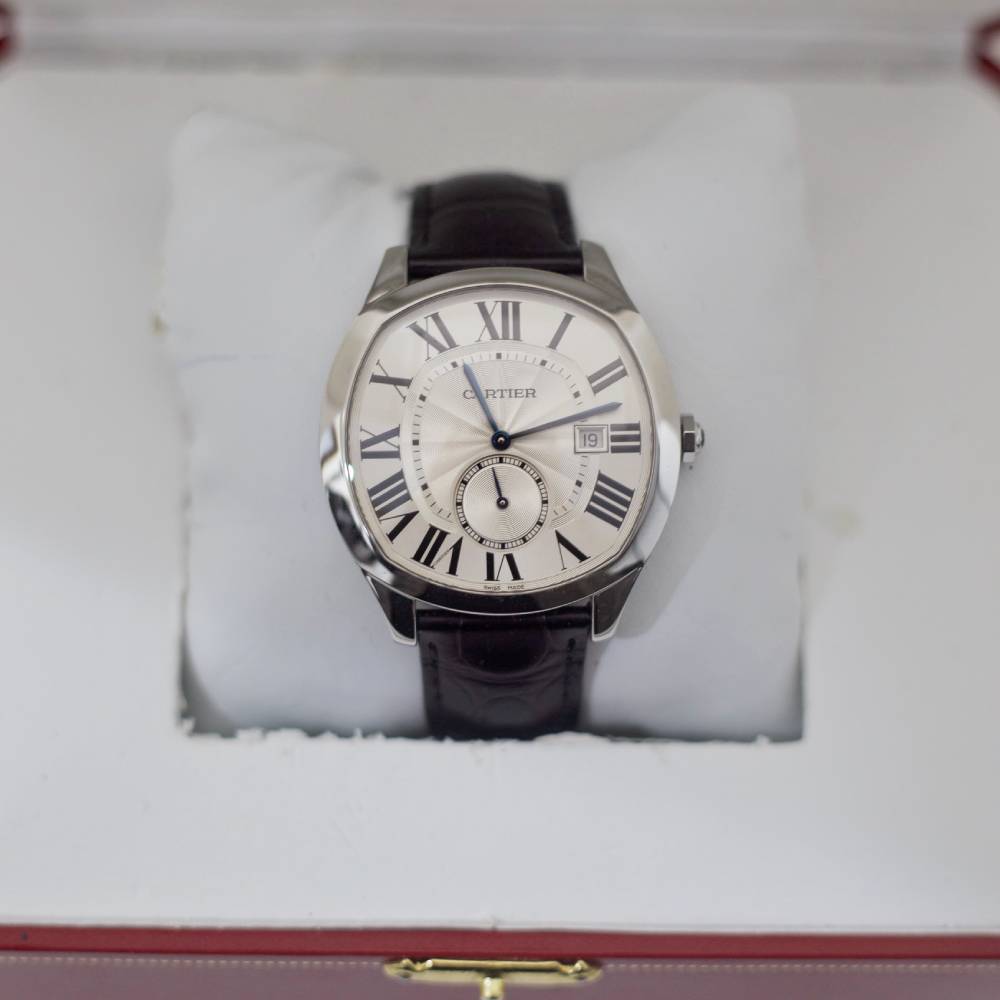 Cartier Drive de Cartier Watch, 40 mm, Steel Case, Silvered Dial, Black Alligator Strap WSNM0004