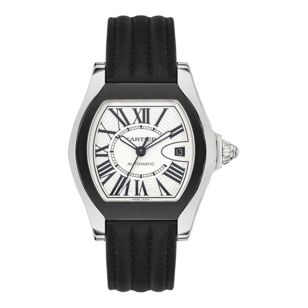 Cartier, Roadster 46mm | Black Rubber Strap | Silver Dial | DLC-PVD Stainless Steel Case | Men's Watch, Ref. # W6206018