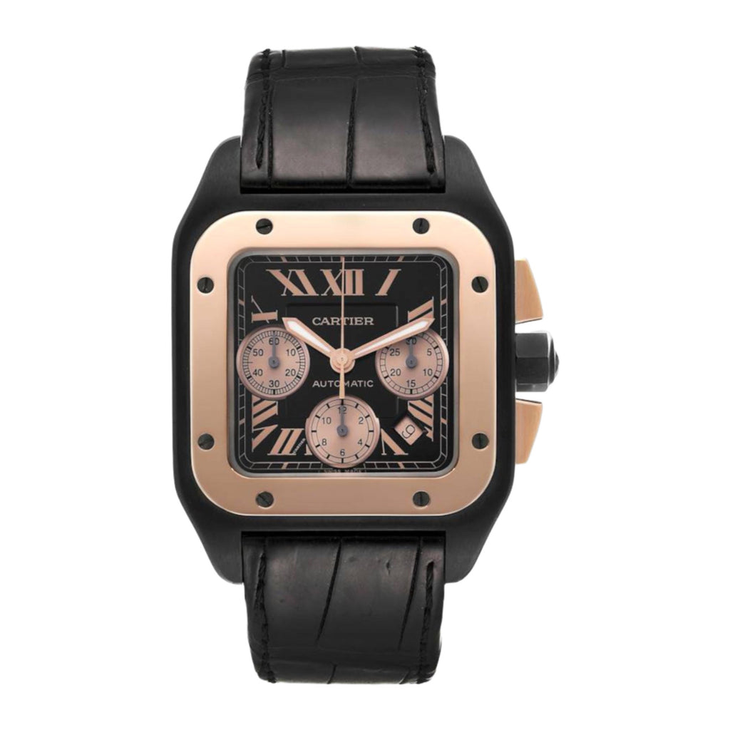 Cartier, Santos 100 54.90mm | Black Fabric Strap | Black Dial | Titanium DLC-PVD Case Men's Watch, Ref. # W2020004