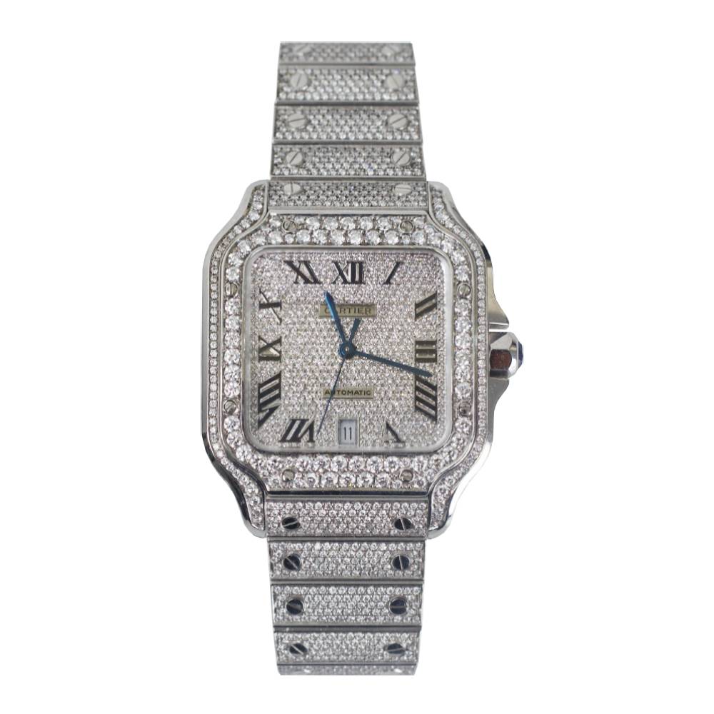 Cartier Santos de Cartier, 40mm, ICED OUT, diamonds with Stainless steel, diamond dial, WSSA0018