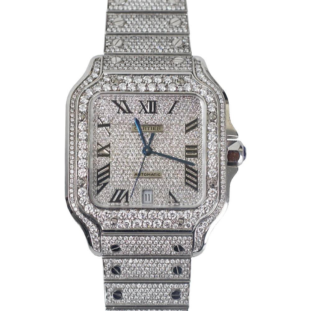 Cartier Santos de Cartier, 40mm, ICED OUT, diamonds with Stainless steel, diamond dial, WSSA0018