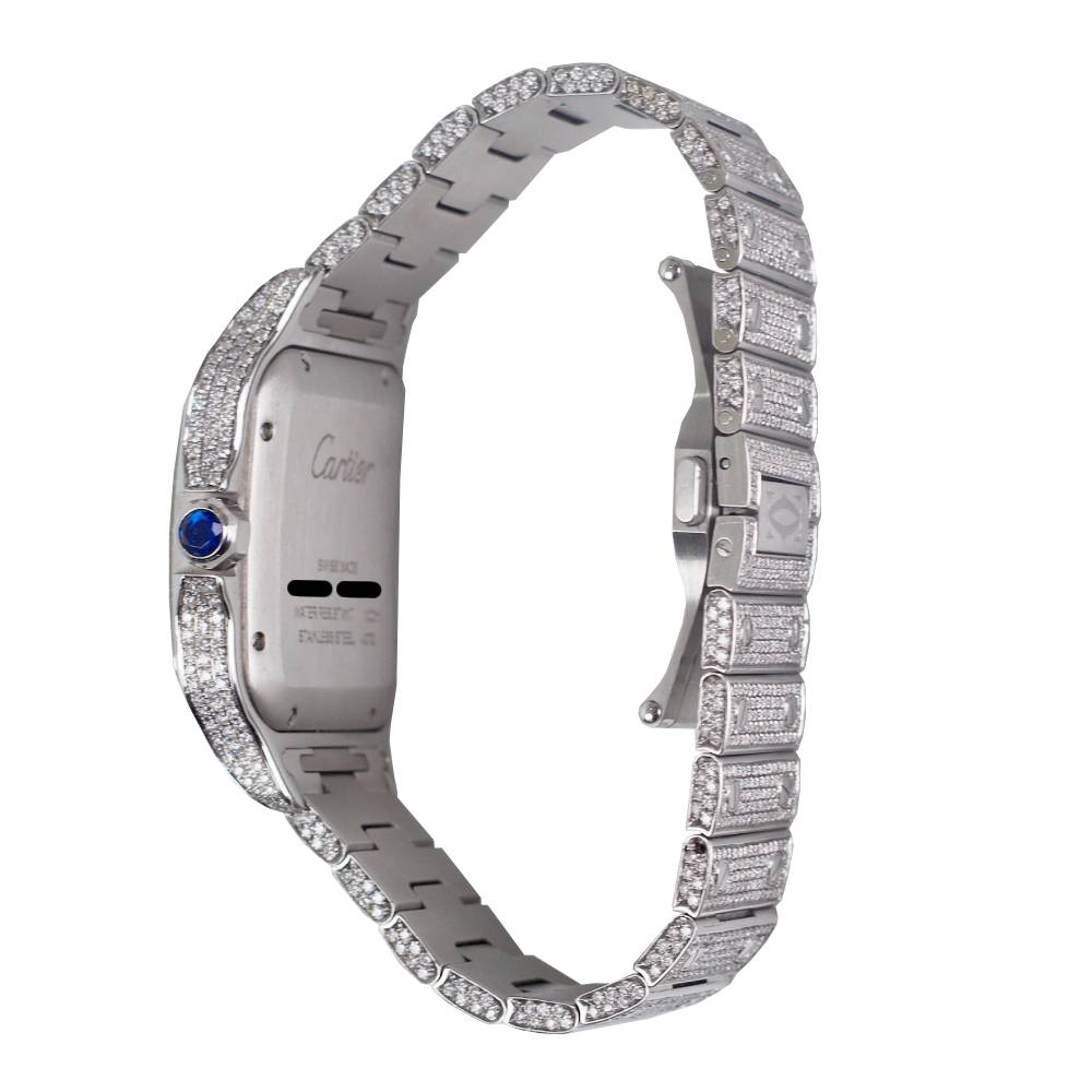 Cartier Santos de Cartier, 40mm, ICED OUT, diamonds with Stainless steel, diamond dial, WSSA0018