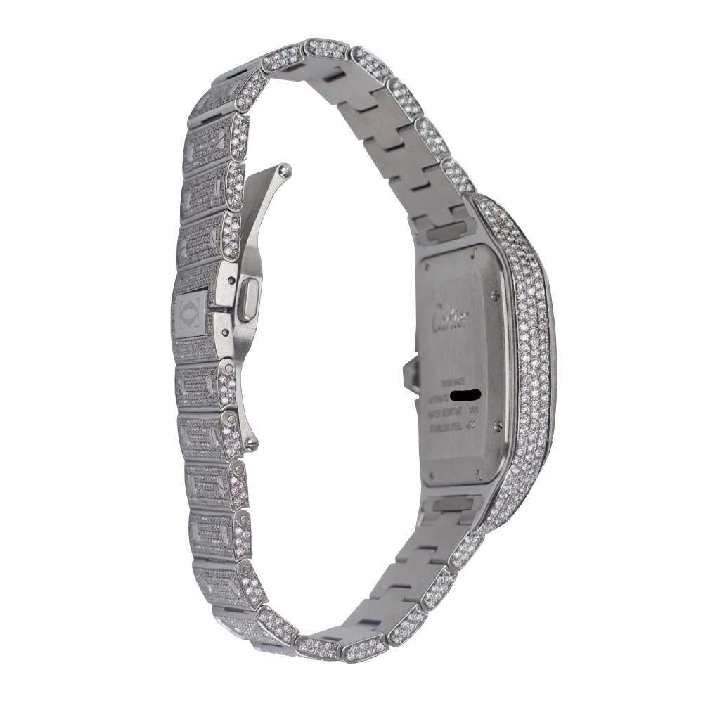 Cartier Santos de Cartier, 40mm, ICED OUT, diamonds with Stainless steel, diamond dial, WSSA0018