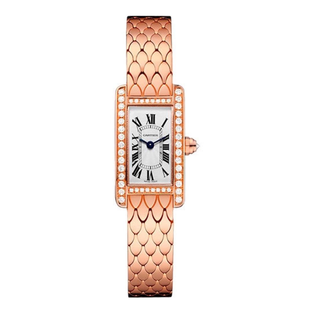 Cartier, Tank Americaine 27mm | 18K rose gold Bracelet | Silver Dial Diamond Bezel | Ladies Watch, Ref. # WB710012
