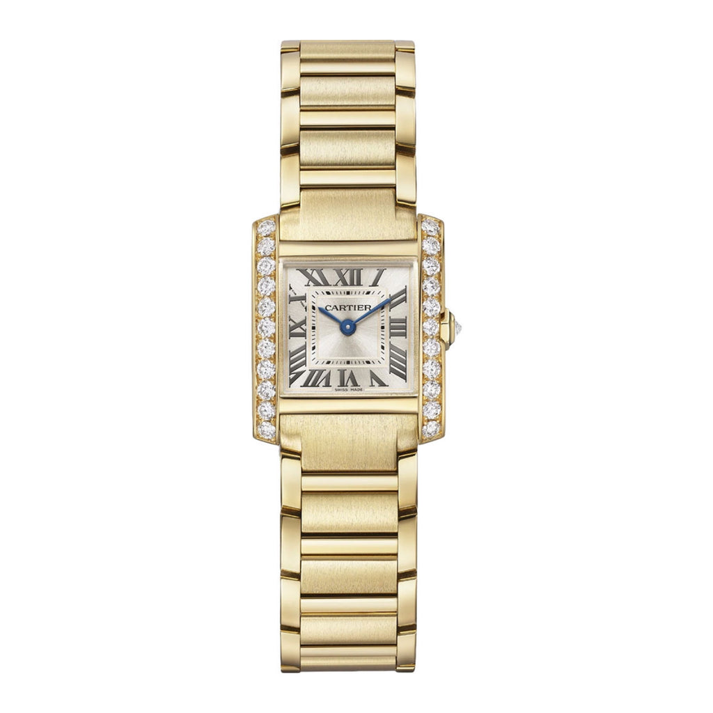 Cartier, Tank Francaise 25.7mm | yellow gold Bracelet | golden sunray Dial yellow gold diamond Bezel | Ladies Watch, Ref. # WJTA0039