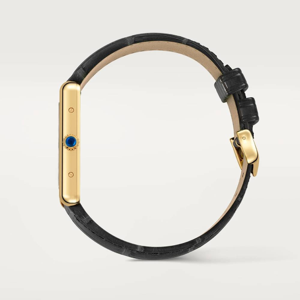 Cartier Tank Louis Cartier 38mm Watch - Ref: WGTA0346 - Silver Roman Dial in 18k Yellow Gold, Black Leather Bracelet