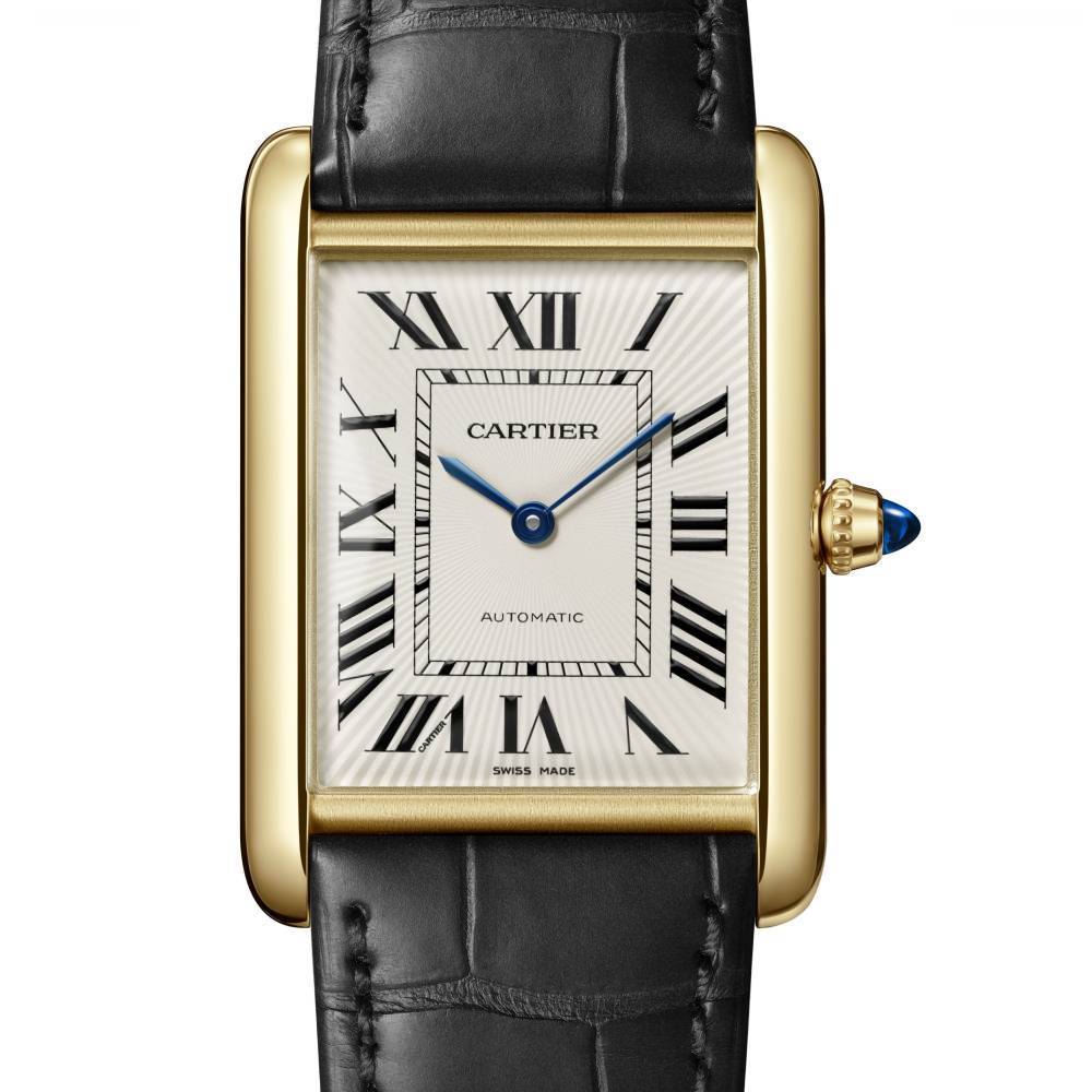 Cartier Tank Louis Cartier 38mm Watch - Ref: WGTA0346 - Silver Roman Dial in 18k Yellow Gold, Black Leather Bracelet