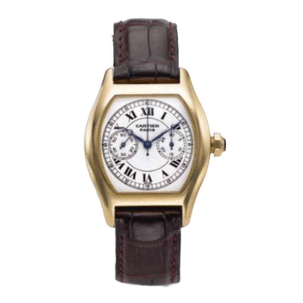 Cartier, Tortue 27 mm | Brown Leather Strap | White Dial Yellow Gold Bezel | Yellow Gold Case | Ladies Watch, Ref. # W1525751
