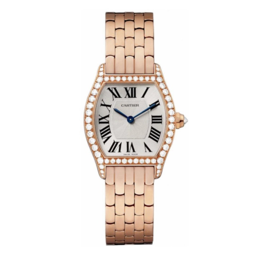 Cartier, Tortue 30mm | Rose Gold Bracelet | Silver Dial diamond Bezel | Rose Gold Case | Ladies Watch, Ref. # WA501010