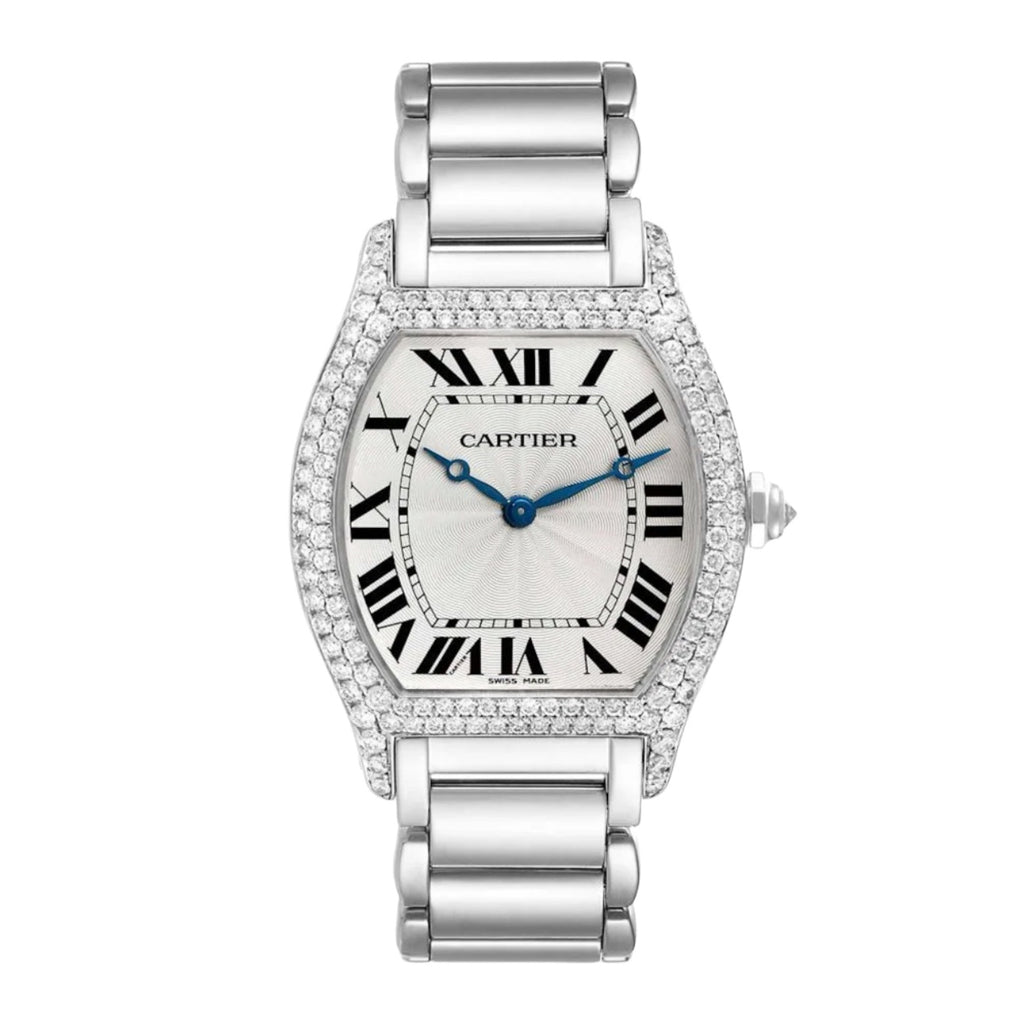 Cartier, Tortue 33mm | White Gold Bracelet | Silver Dial diamond Bezel | White Gold Case | Ladies Watch, Ref. # WA504351