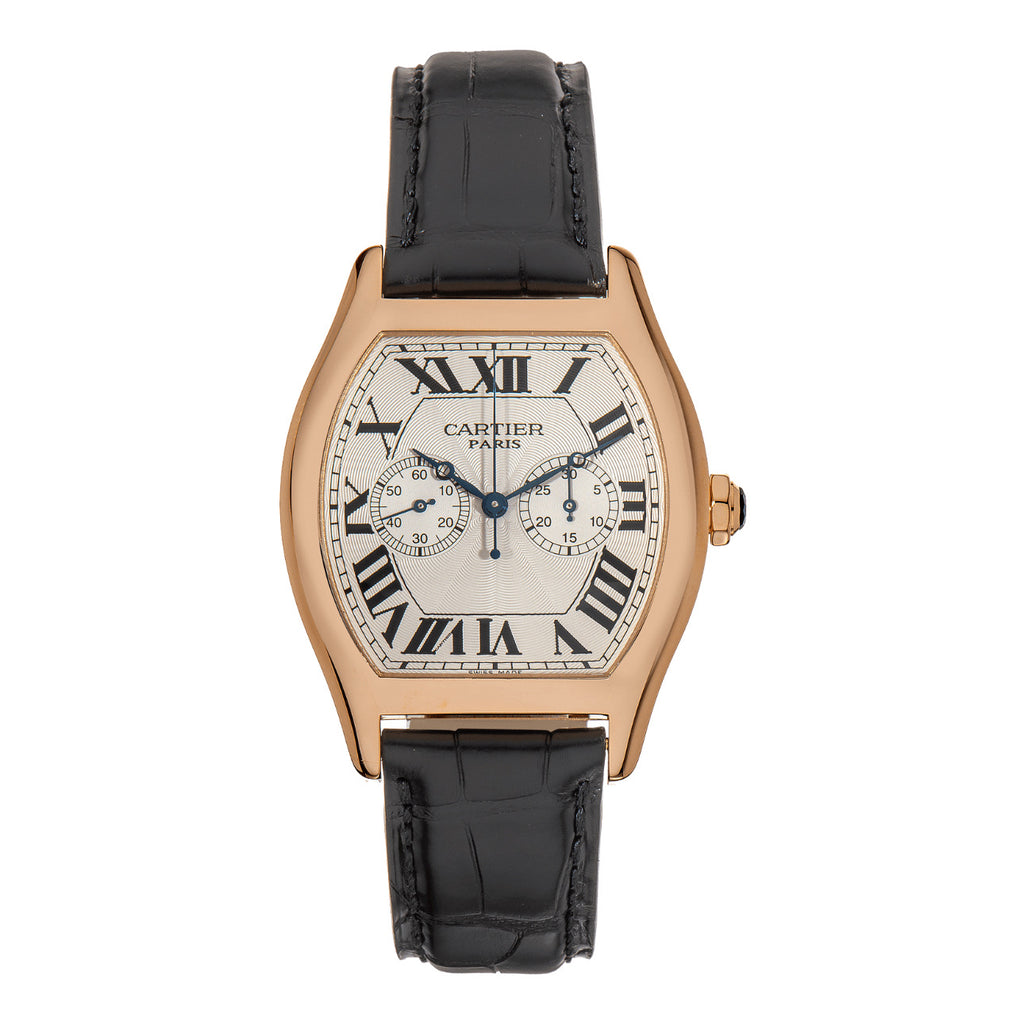 Cartier, Tortue 37mm | black Leather Strap | Silver Dial rose gold Bezel | rose Gold Case | Men's Watch, Ref. # W1547451