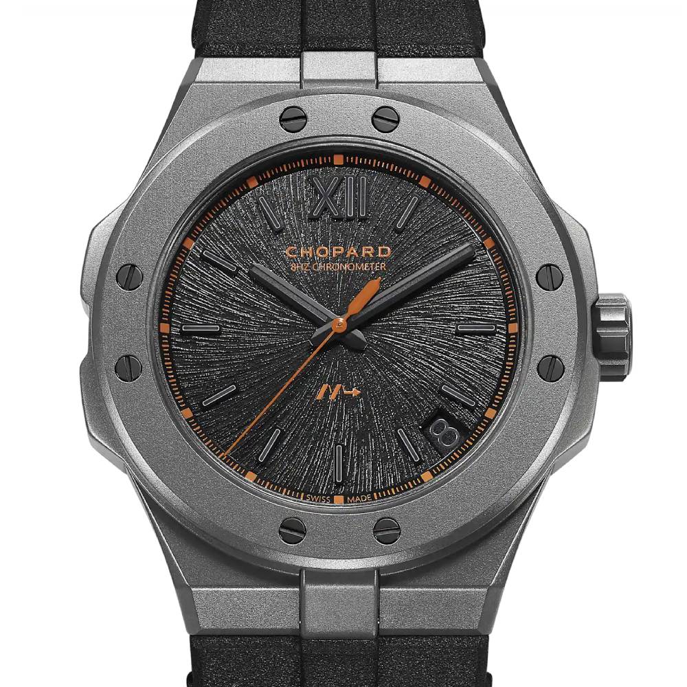 Chopard Alpine Eagle SL Cadence 8HF 41mm Watch - Ref: 298600-3028 - Black Index Dial in Titanium Case, Black Rubber