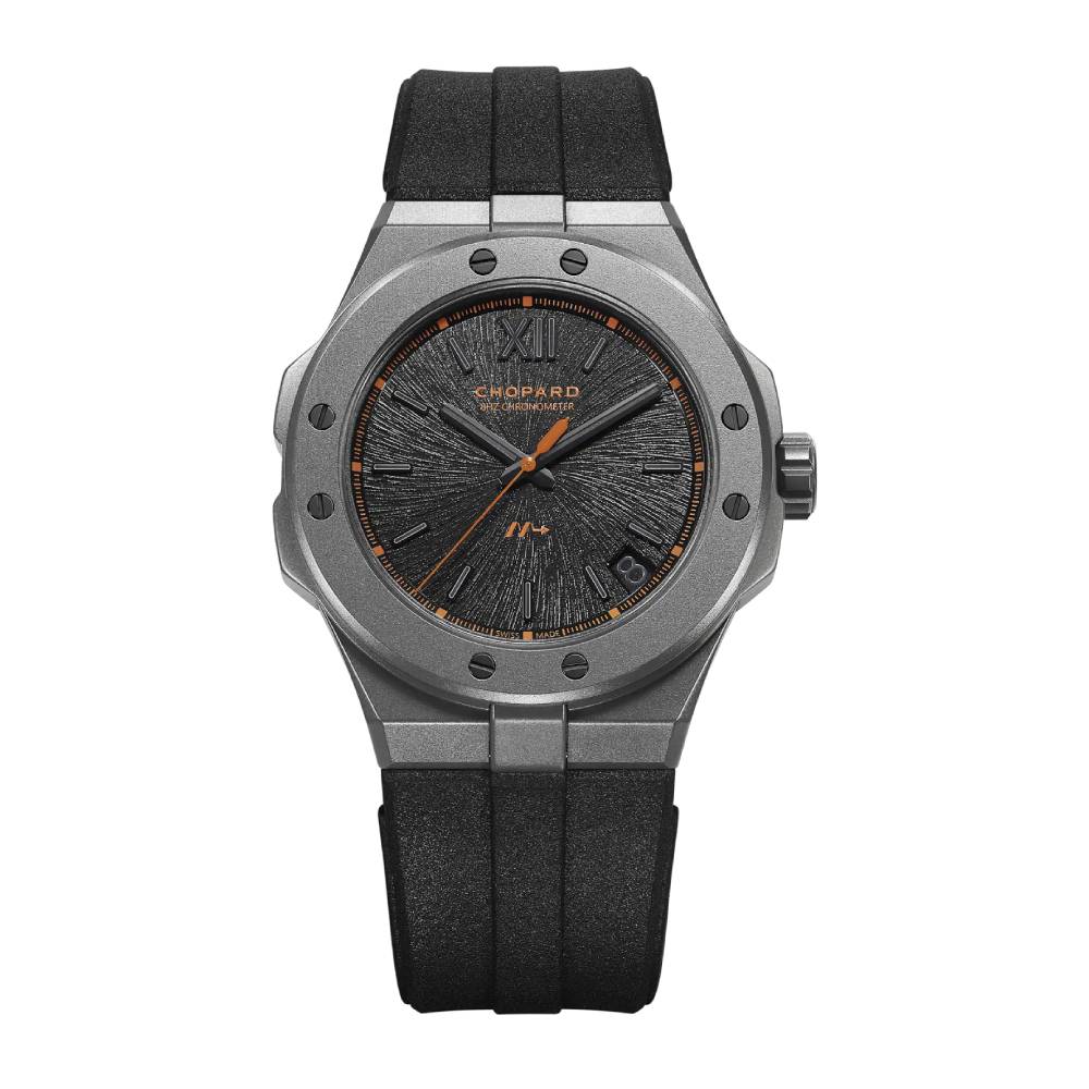 Chopard Alpine Eagle SL Cadence 8HF 41mm Watch - Ref: 298600-3028 - Black Index Dial in Titanium Case, Black Rubber