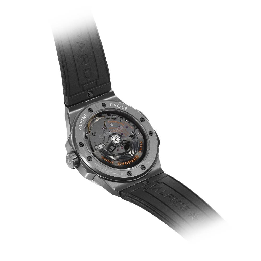 Chopard Alpine Eagle SL Cadence 8HF 41mm Watch - Ref: 298600-3028 - Black Index Dial in Titanium Case, Black Rubber