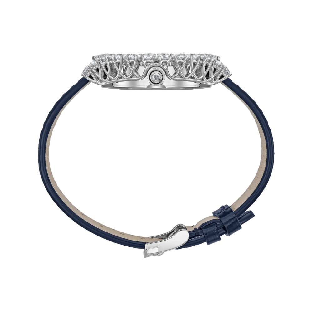 Chopard L’Heure Du Diamant Moonphase 35mm Watch - Ref: 139445-1001 - Blue Diamond Dial in 18k White Gold Case, Blue Leather