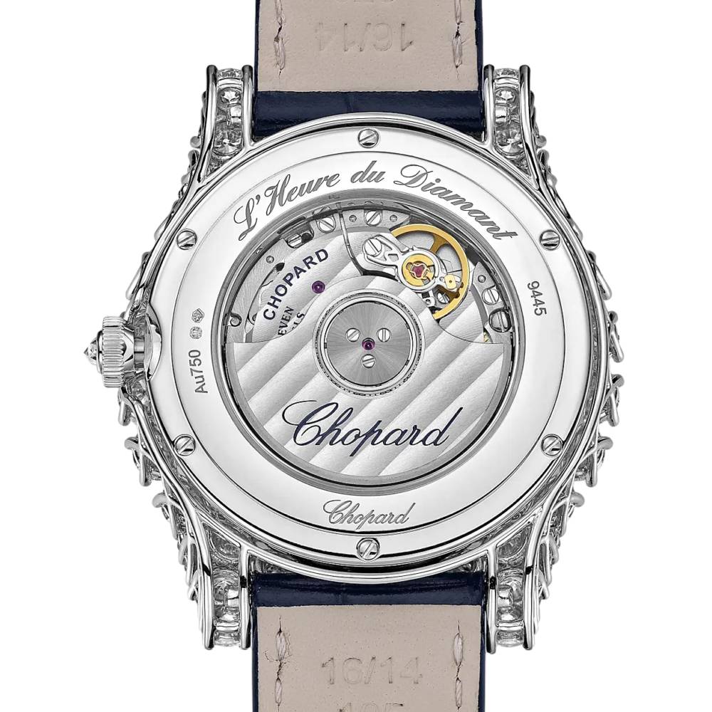 Chopard L’Heure Du Diamant Moonphase 35mm Watch - Ref: 139445-1001 - Blue Diamond Dial in 18k White Gold Case, Blue Leather