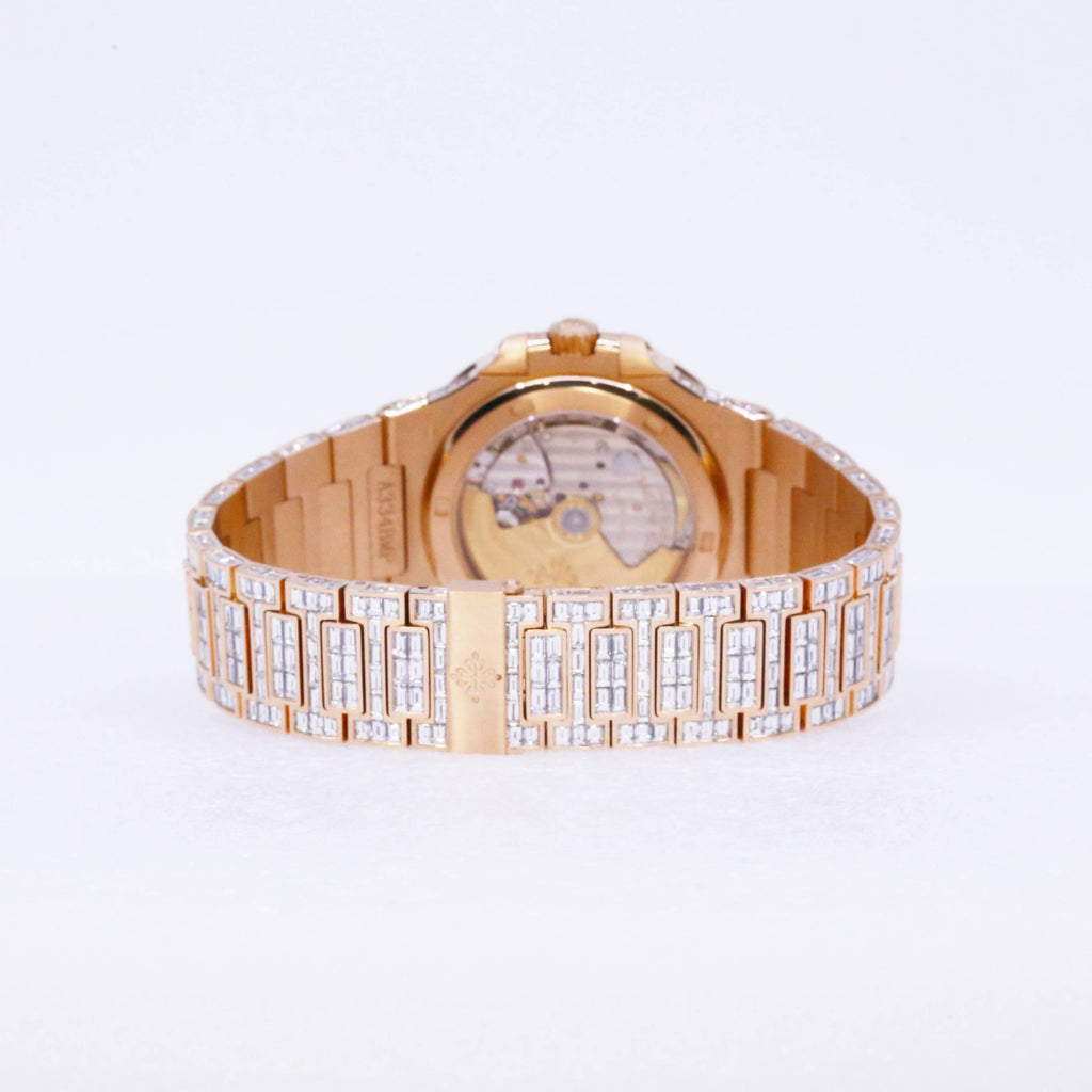 Custom Iced Out Patek Philippe Nautilus 40 mm | 18k Rose gold diamond bracelet | Diamond dial | 18k Rose gold diamond Case Men's Watch 750000