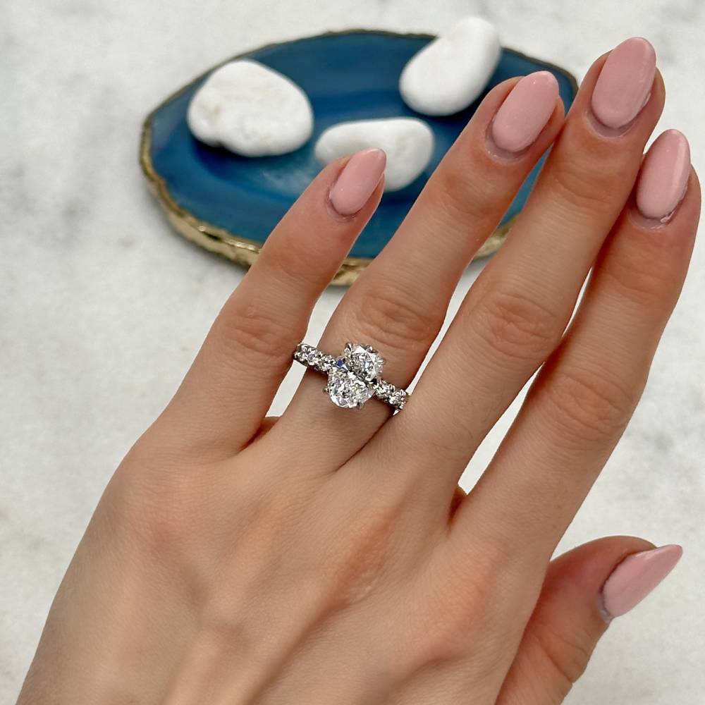 Diamond Engagement Ring Set in 18K White Gold (4.51ct. tw.) Oval and Round Cut Natural Diamonds