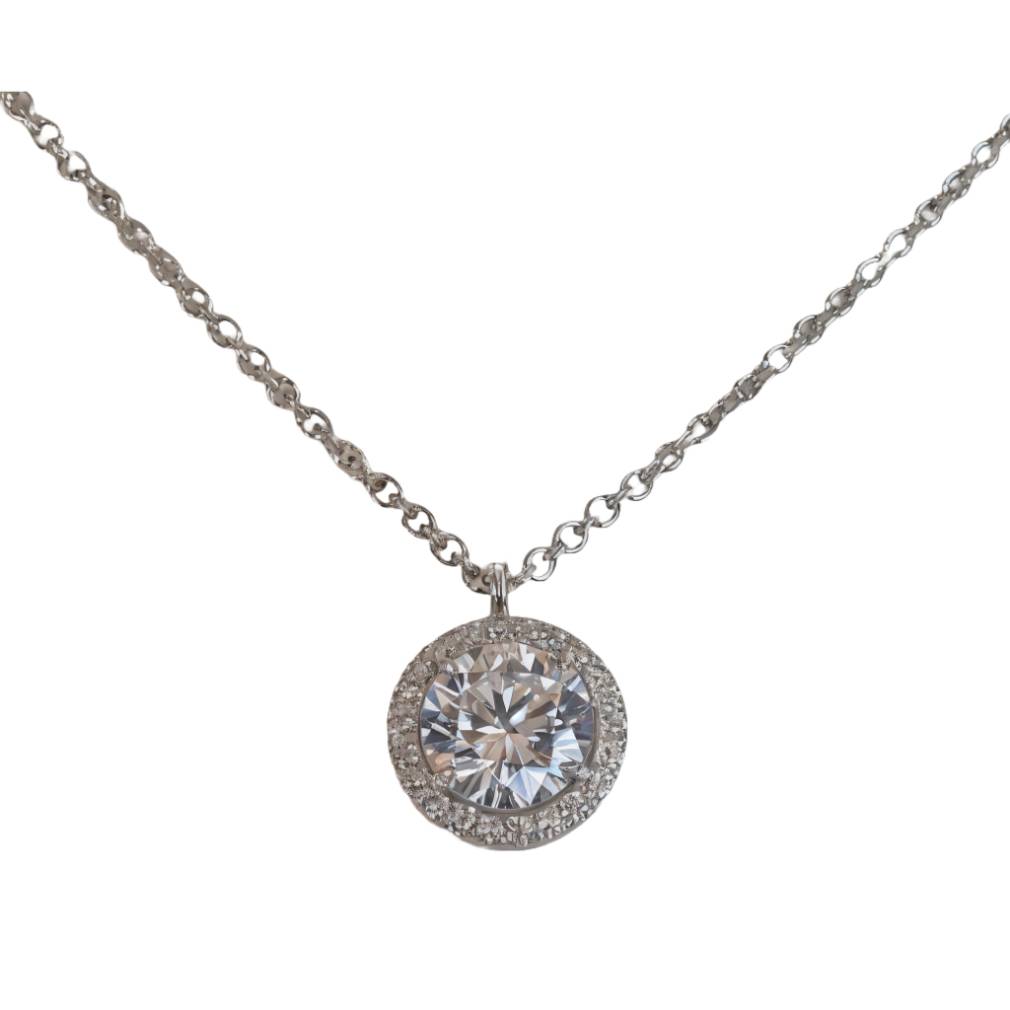 Diamond Pendant , with round shape diamond, on a halo, 14kt white gold