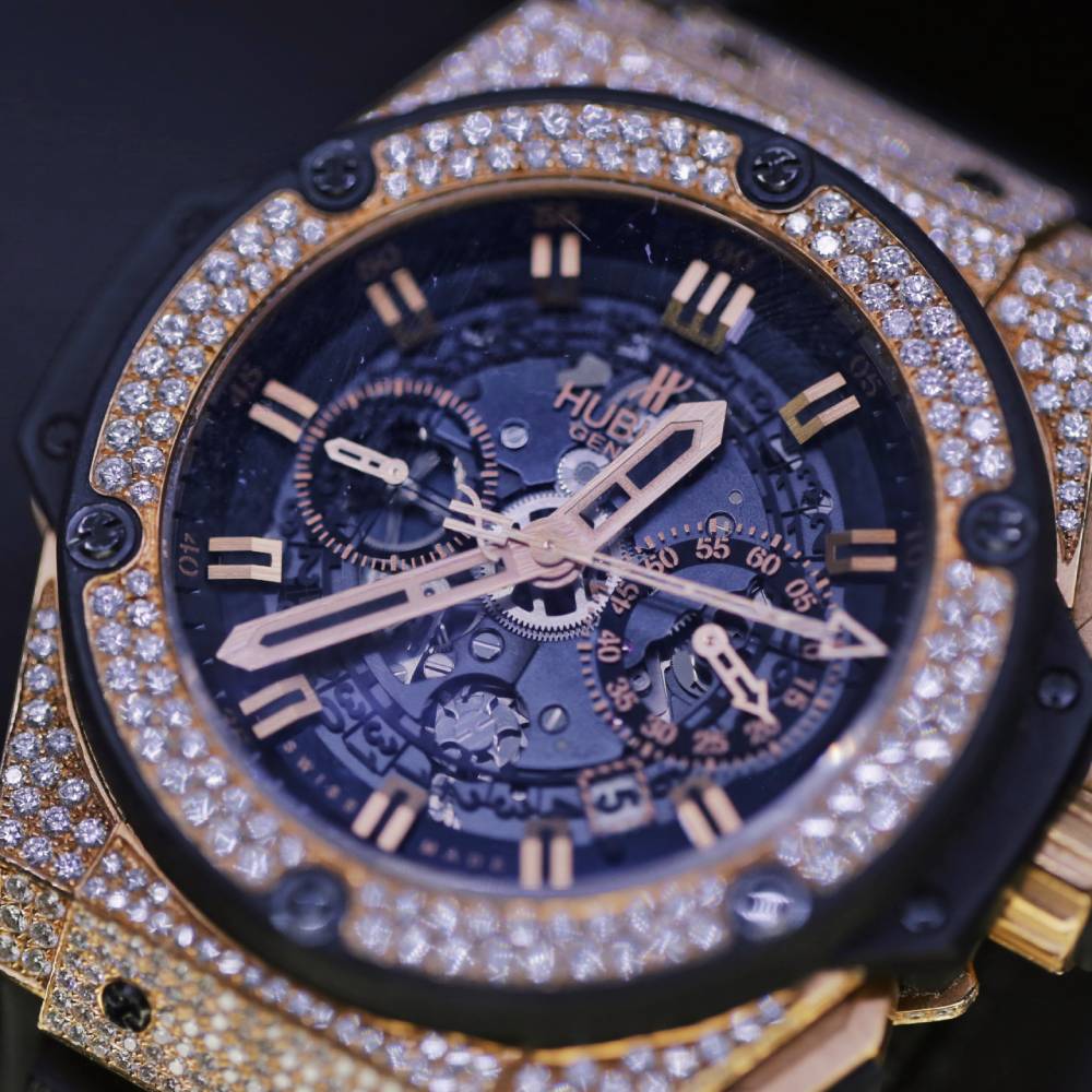 Hublot King Power Custom Iced Out 48mm Black Dial with Rubber Bracelet 4.50CT Diamonds 701.OX.0180