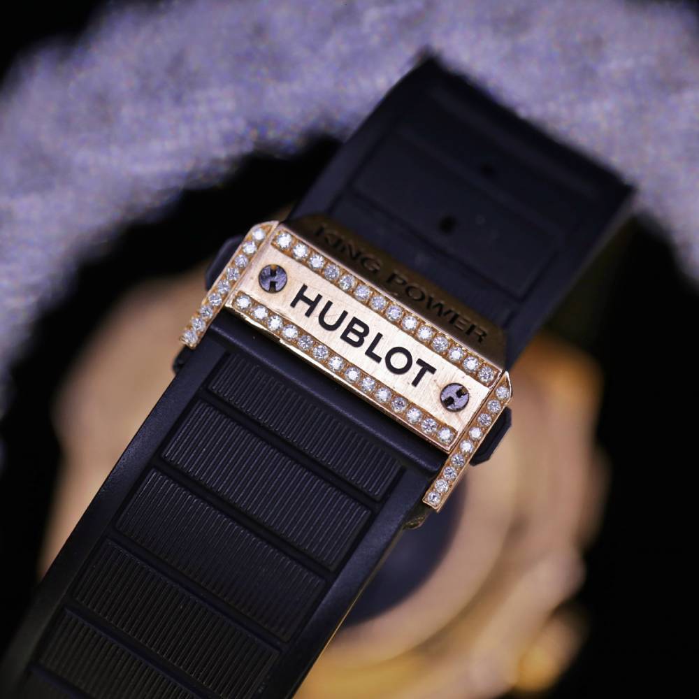 Hublot King Power Custom Iced Out 48mm Black Dial with Rubber Bracelet 4.50CT Diamonds 701.OX.0180