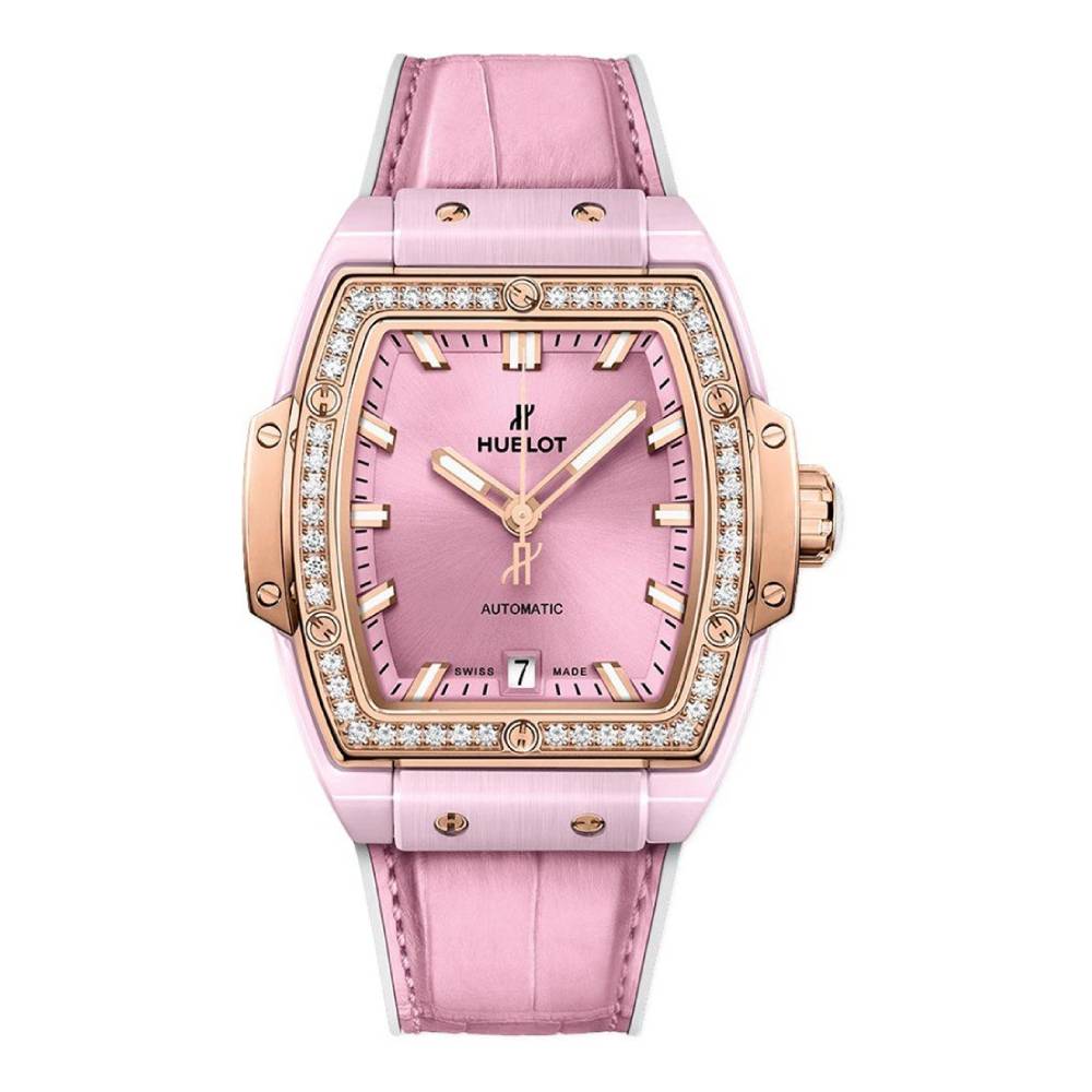 Hublot Spirit Of Big Bang 39 mm | White Rubber and Pink Alligator Leather Straps | Satin-finished Rose Sunray dial | Polished and Satin-finished Rose Ceramic Case Men's Watch 665.RO.891P.LR.1204