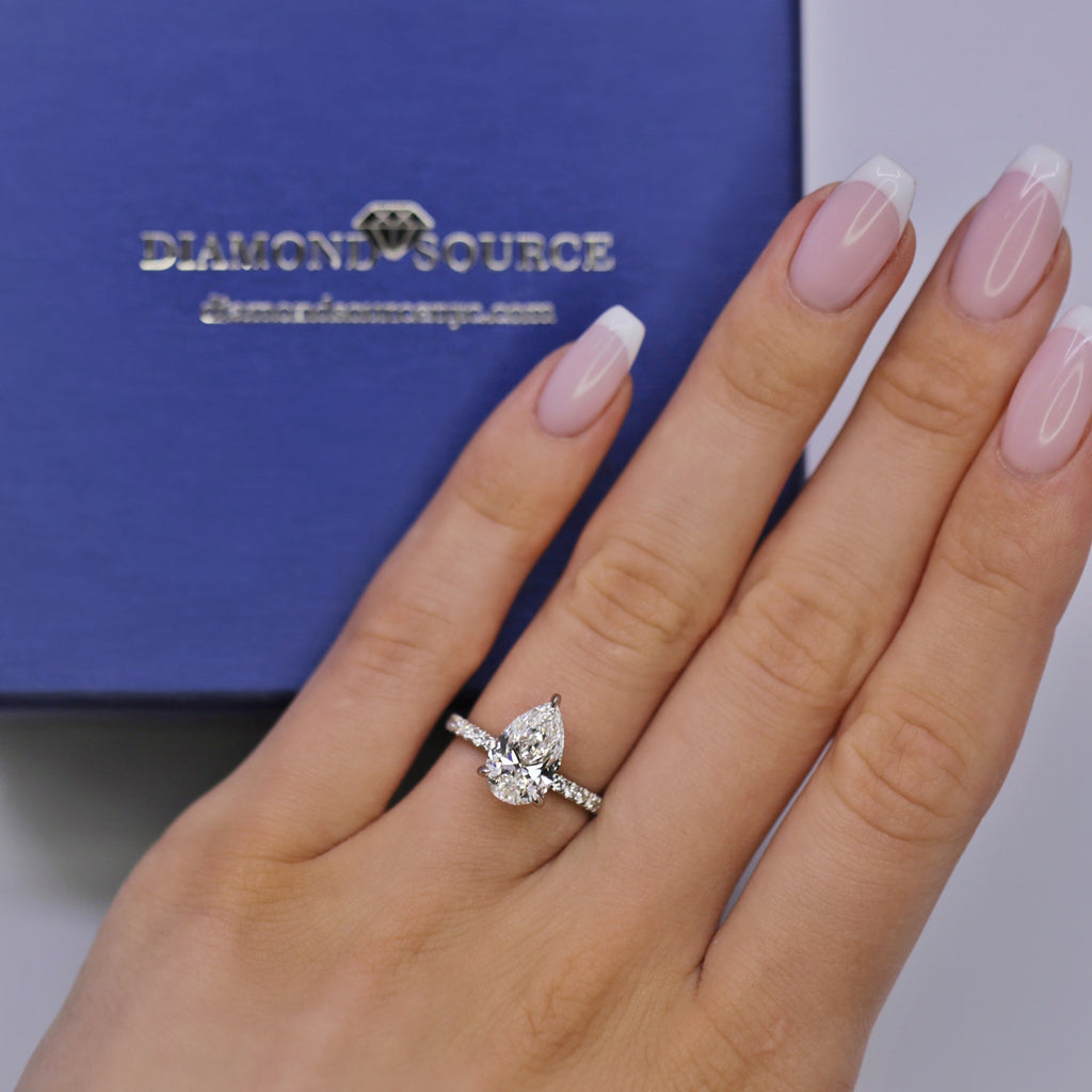 Lab-grown 2.50ct Pear Cut Brilliant Diamond Engagement Ring with Hidden Halo in 14k White Gold ENG-21600