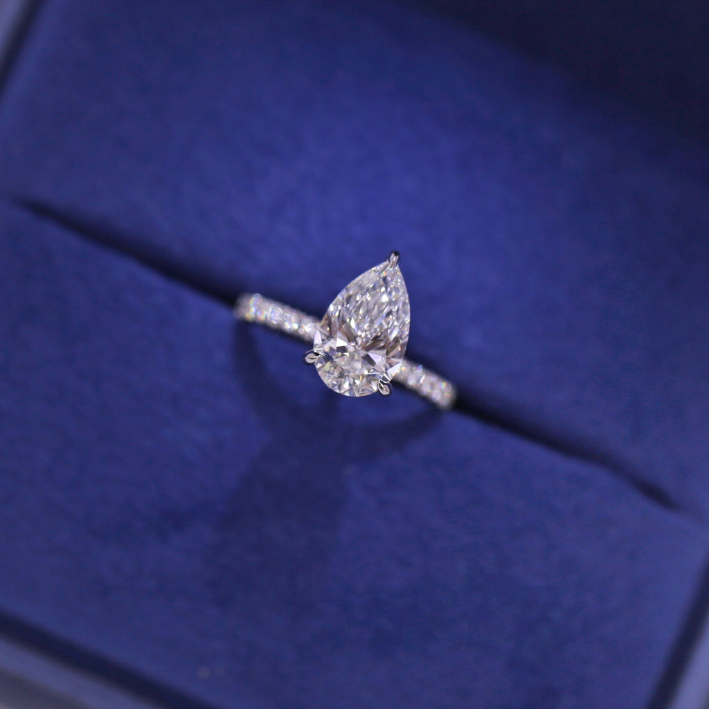 Lab-grown 2.50ct Pear Cut Brilliant Diamond Engagement Ring with Hidden Halo in 14k White Gold ENG-21600