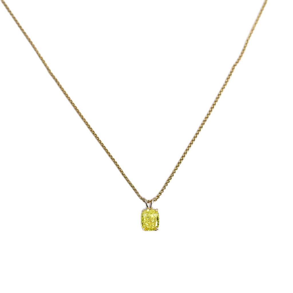 Lab-grown Fancy Vivid Yellow Cushion Cut Pendant in 14k Yellow Gold PEN-14400