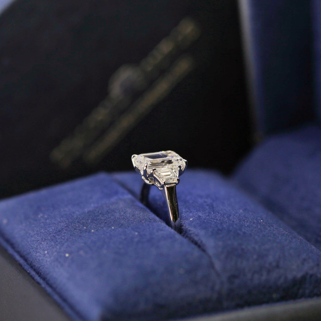 Lab-grown Three-Stone Emerald Cut Engagement Ring in Platinum with 4.75ct of TDW ENG-14400