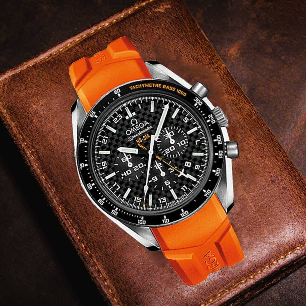 Omega Speedmaster HB-SIA GMT Chronograph SOLAR IMPULSE 44.25mm Watch - Ref: 321.92.44.52.01.003 - Black Dial, Orange Rubber Bracelet