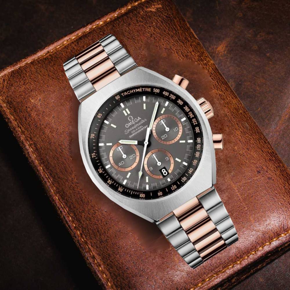 Omega Speedmaster Mark II Co-Axial Chronograph 42.4mm Watch - Ref: 327.20.43.50.01.001 - Grey Dial, Stainless Steel & 18k Rose Gold Bracelet