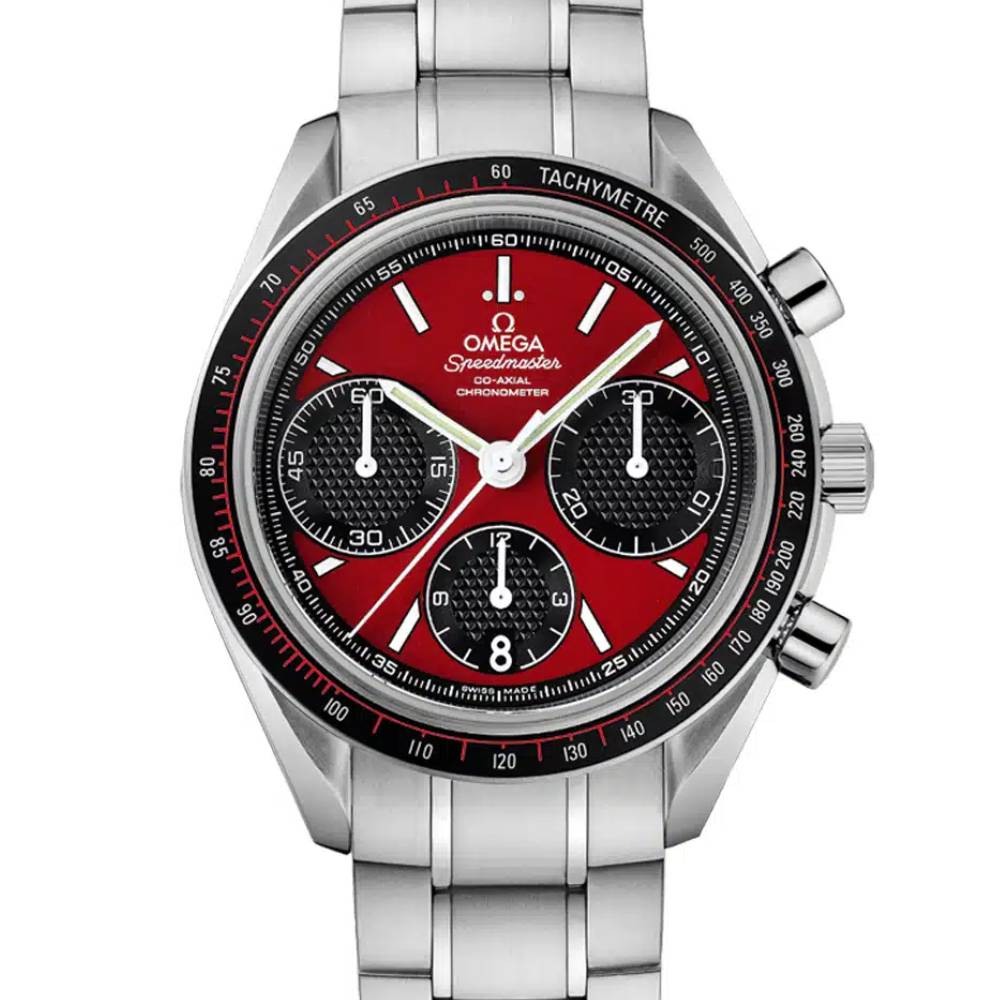 Omega Speedmaster Racing Co-Axial Chronograph 40mm Watch - Ref: 326.30.40.50.11.001 - Red Dial, Stainless Steel Bracelet