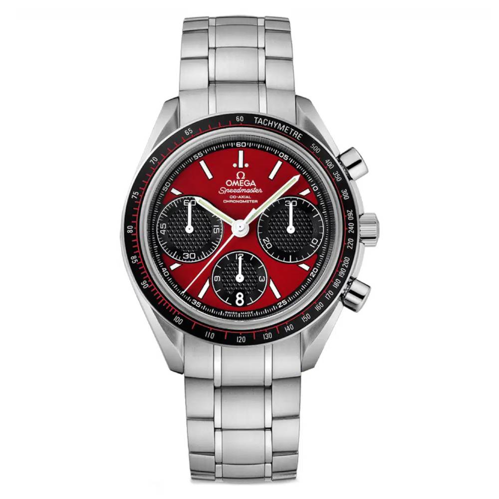 Omega Speedmaster Racing Co-Axial Chronograph 40mm Watch - Ref: 326.30.40.50.11.001 - Red Dial, Stainless Steel Bracelet