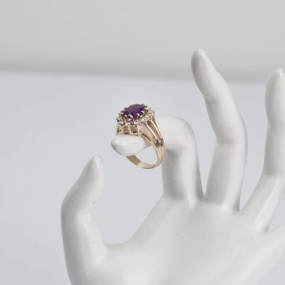 Oval Cut Amethyst Fashion Ring with 1.20ct of Total Diamond Weight in 14k White Gold, RN-171500