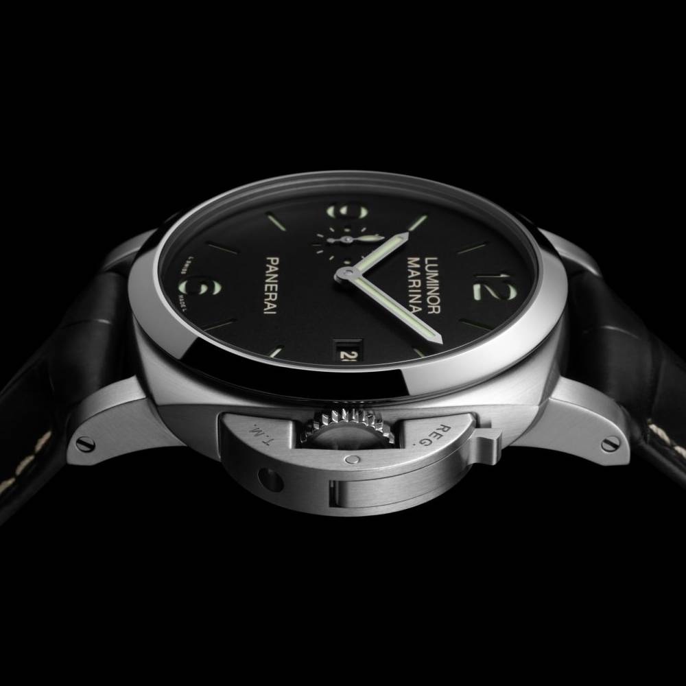 Panerai Luminor Marina 44mm Watch - Ref: PAM03312 - Black Arabic & Index Dial, Black Leather Strap