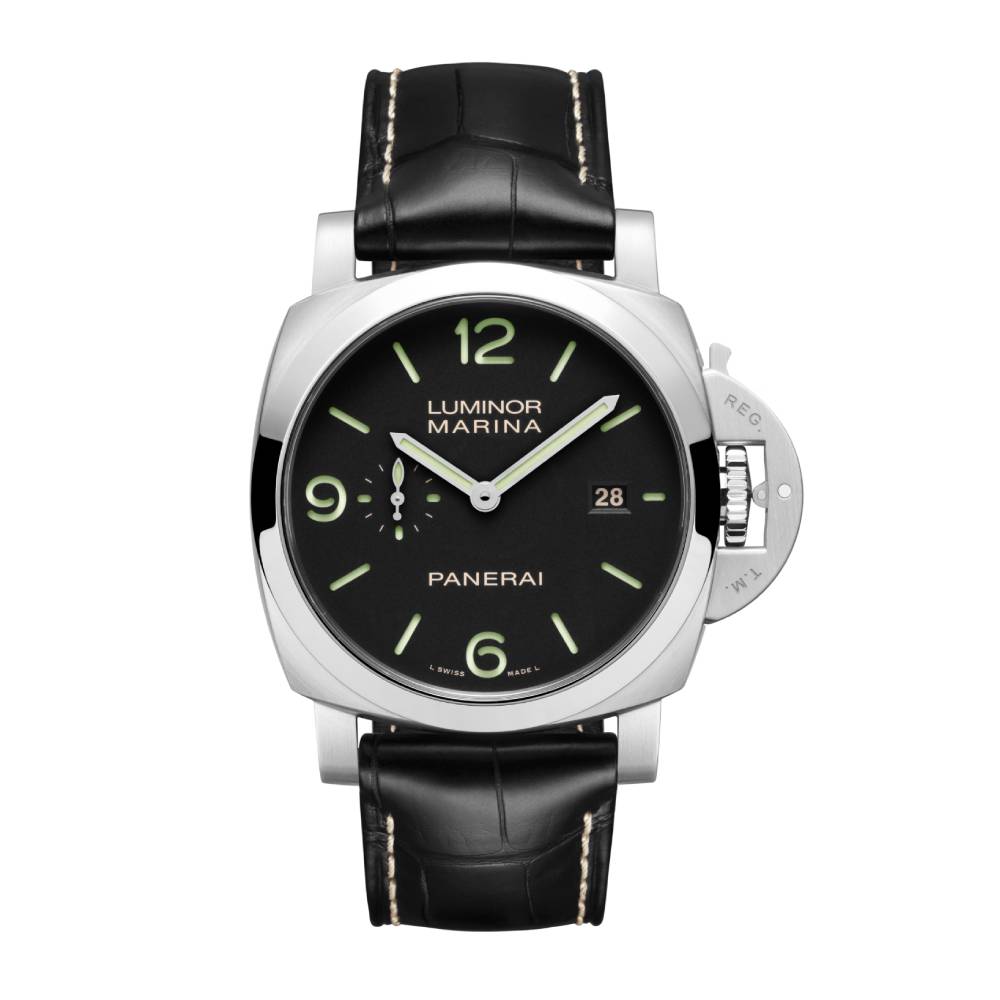 Panerai Luminor Marina 44mm Watch - Ref: PAM03312 - Black Arabic & Index Dial, Black Leather Strap