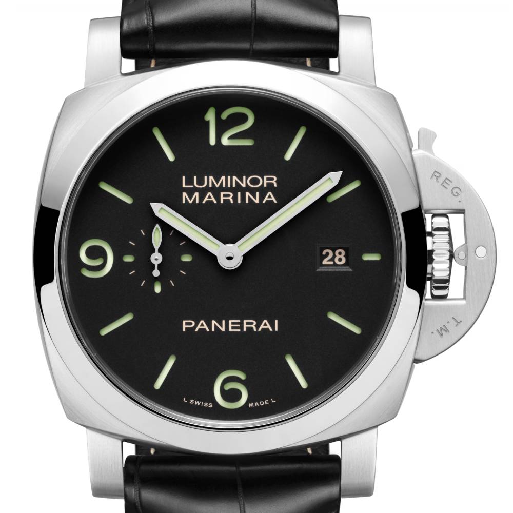 Panerai Luminor Marina 44mm Watch - Ref: PAM03312 - Black Arabic & Index Dial, Black Leather Strap