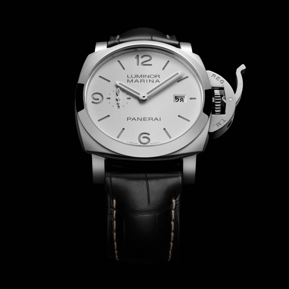 Panerai Luminor Marina 44mm Watch - Ref: PAM03314 - White Arabic & Index Dial, Black Leather Strap