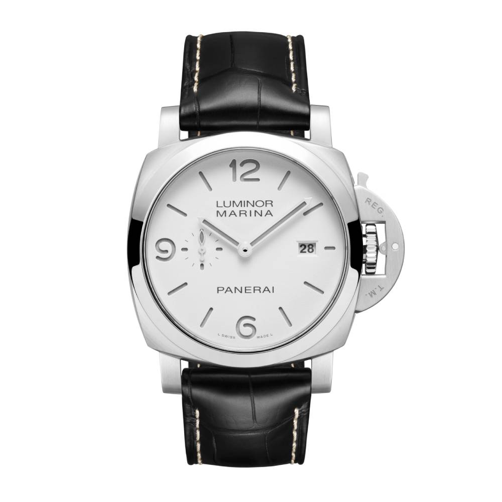 Panerai Luminor Marina 44mm Watch - Ref: PAM03314 - White Arabic & Index Dial, Black Leather Strap