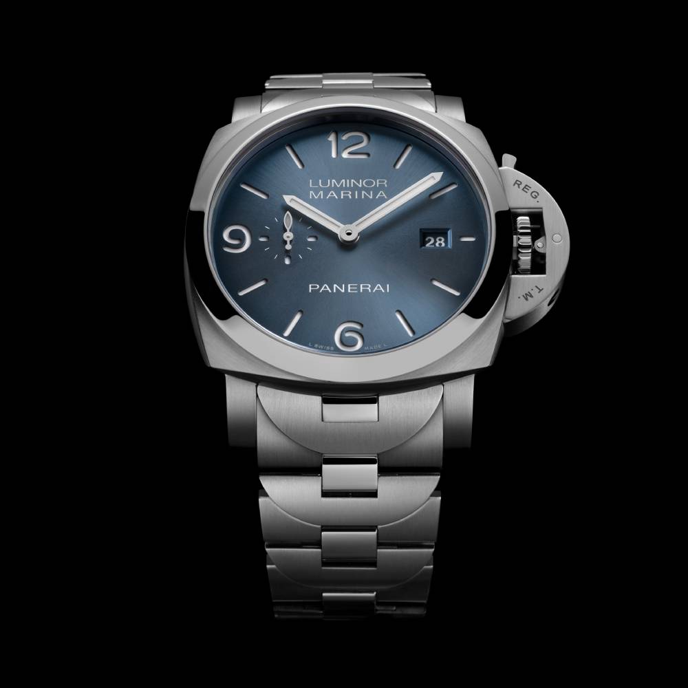Panerai Luminor Marina 44mm Watch - Ref: PAM03323 - Light Blue Dial in Stainless Steel Bracelet