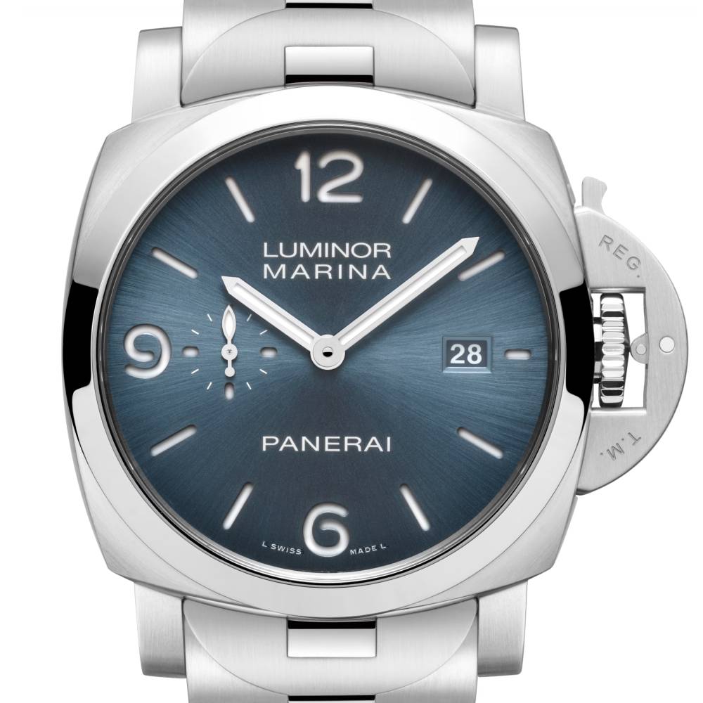 Panerai Luminor Marina 44mm Watch - Ref: PAM03323 - Light Blue Dial in Stainless Steel Bracelet