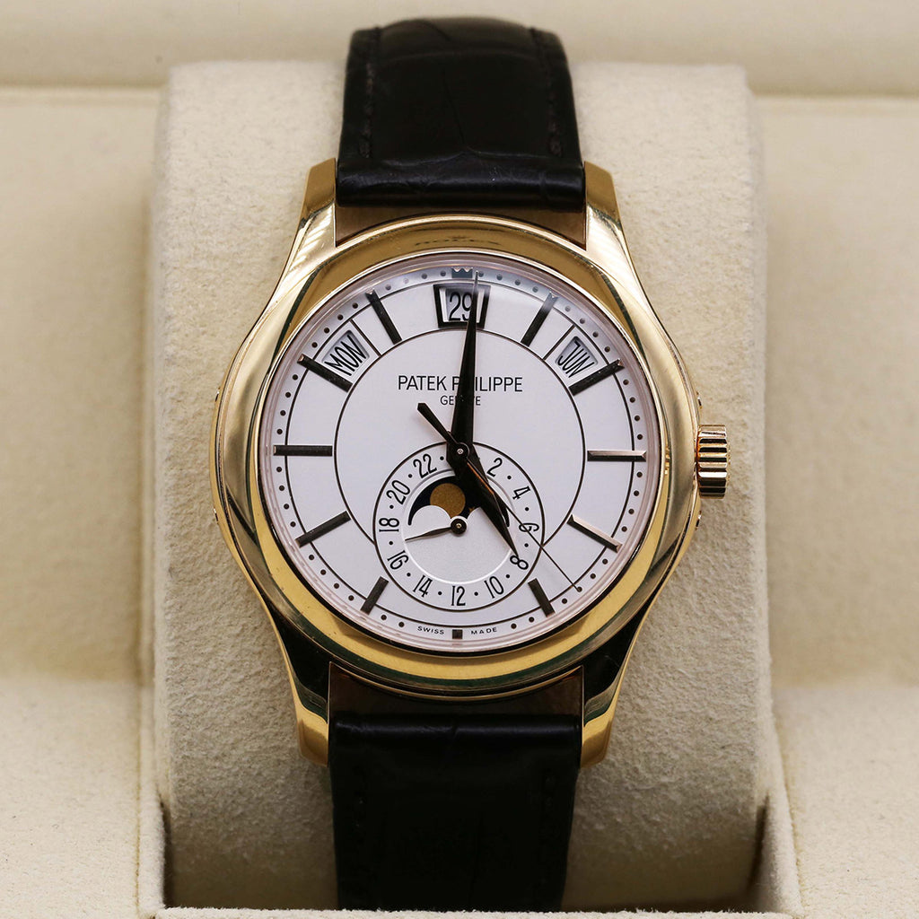 Patek Philippe Annual Calendar Opaline White Dial Brown Leather Mens Watch 5205R-001