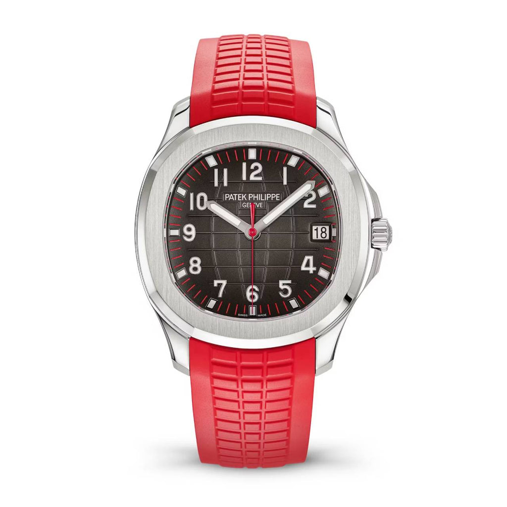 Patek Philippe Aquanaut Singapore 40mm Watch Ref 5167A 012 Black Dial Stainless Steel Case Red Polymer Rubber Strap