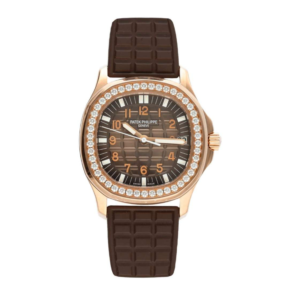 Patek Philippe Aquanaut Luce 35.6 mm | Chocolate Brown rubber strap | Chocolate Brown embossed dial Diamond bezel | 18k Everose gold Case Ladies Watch 5068R-001