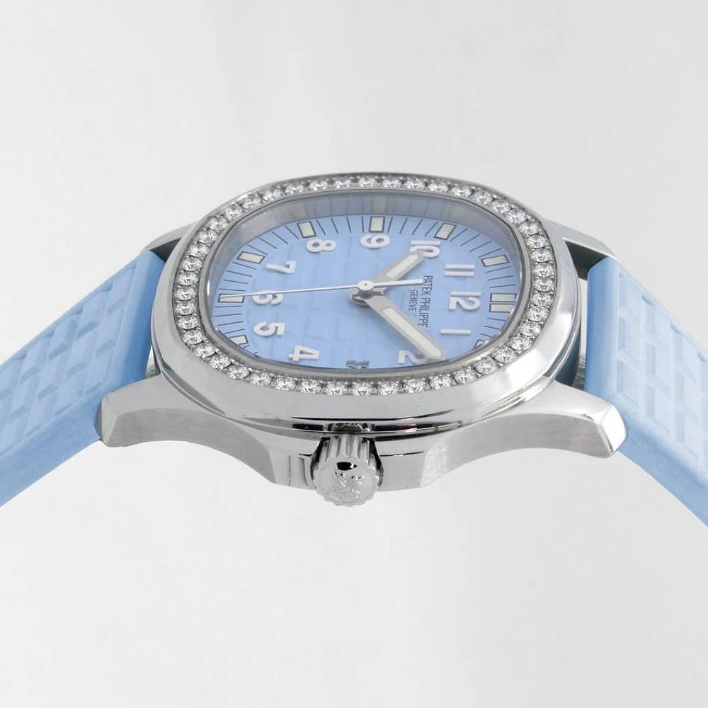 Patek Philippe Aquanaut Luce 35.6mm Watch - Ref: 5067A-017 - Ice Blue Dial & Diamond Bezel in Stainless Steel Case Baby Blue Polymer Rubber Strap